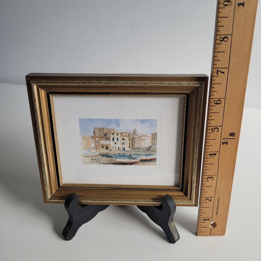 Vtg Miniature Watercolour Seascape Ocean Mediterranean Signed Framed Print?